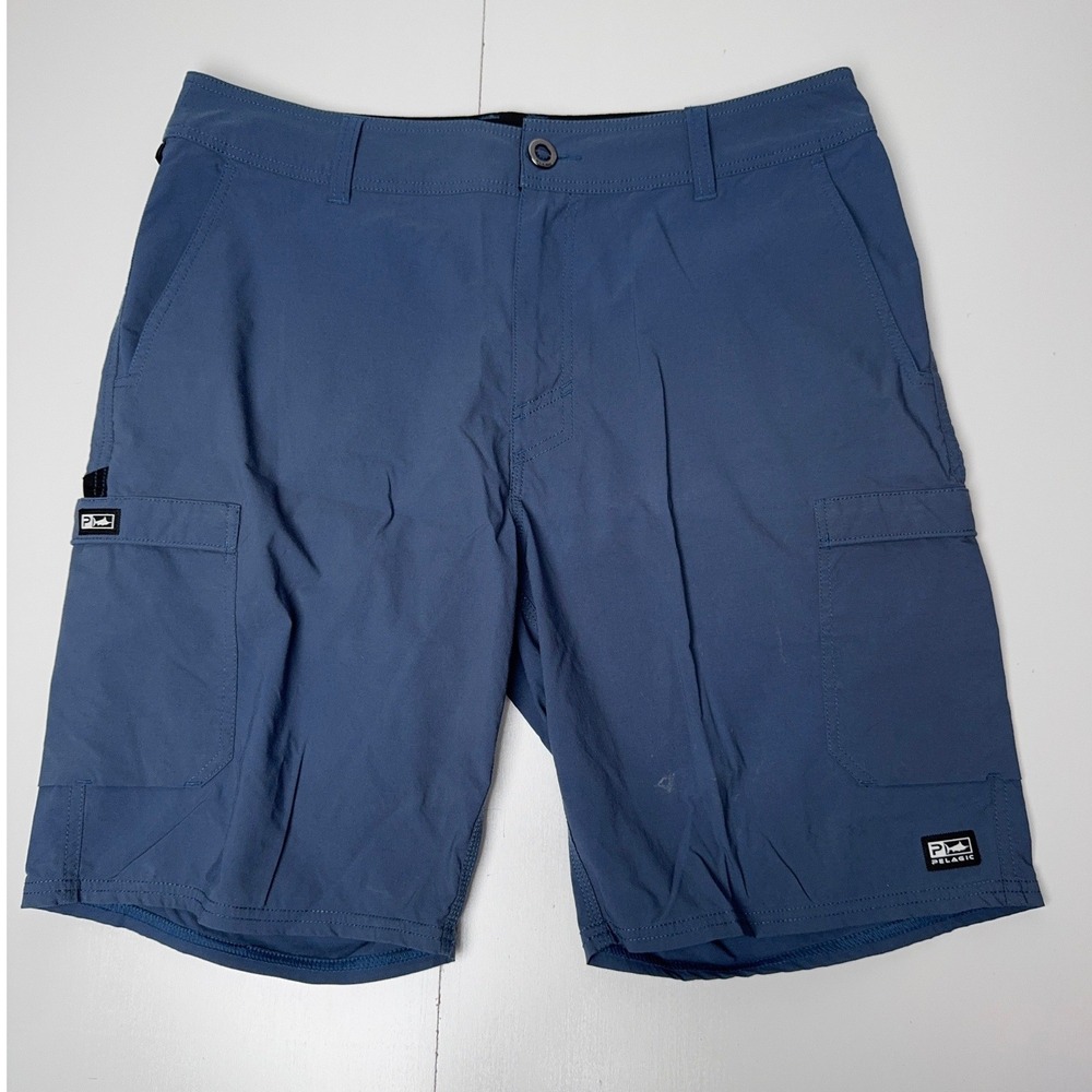 Pelagic High Performance Blue Fishing Cargo Shorts Mens 34 Quick Dry Stretch